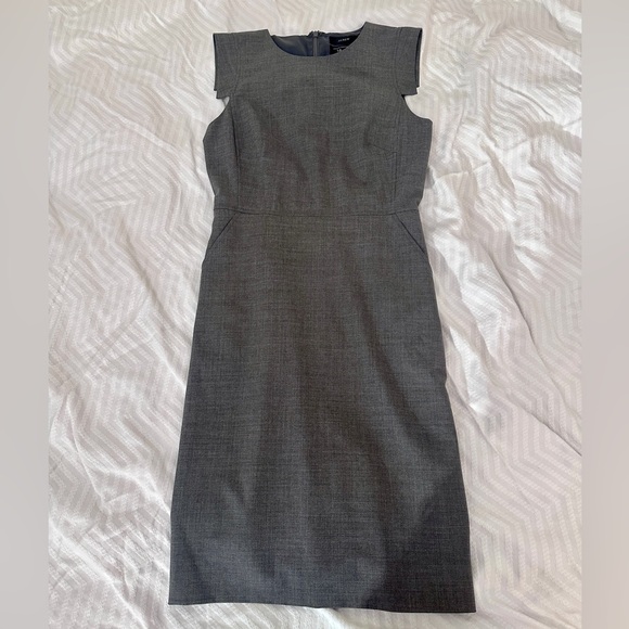 J. CREW Resume Women’s Sheath Cap Sleeve Classic Wool Gray Midi Dress 6 Workwear - Picture 8 of 15